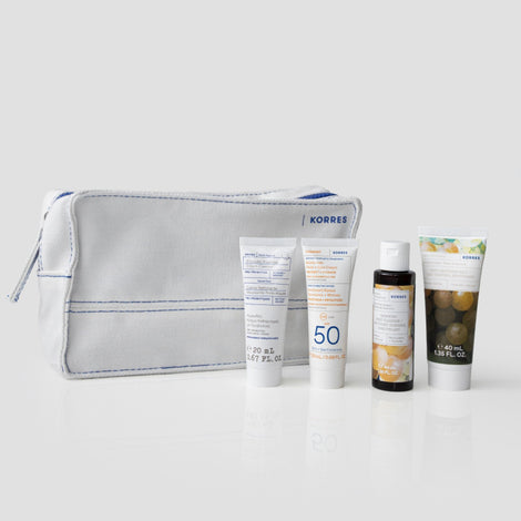 4 travel-size KORRES essentials + a limited edition KORRES pouch